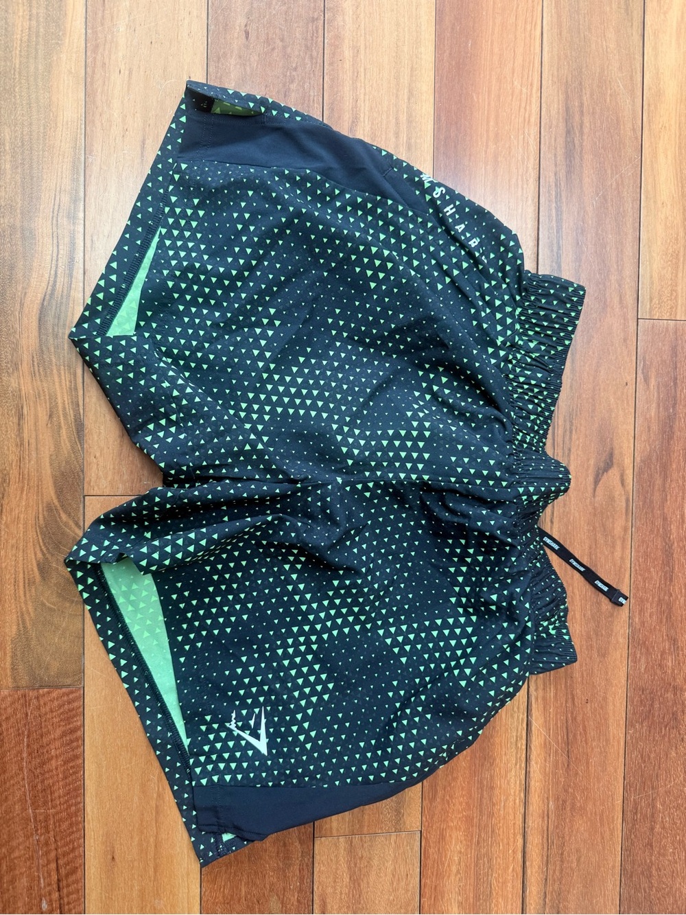 Gymshark Black and Lime Triangle Print Running Shorts